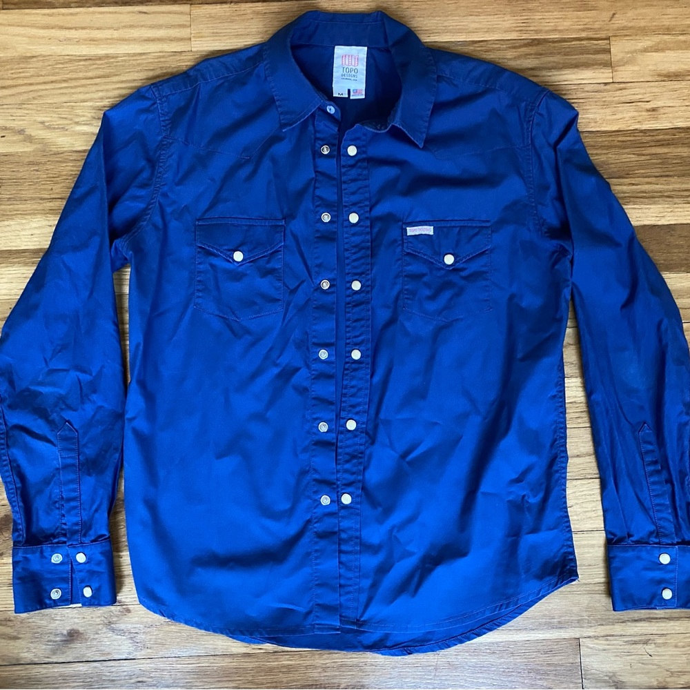 Topo Designs Mens Medium Blue Western Snap Shirt Long Sleeve